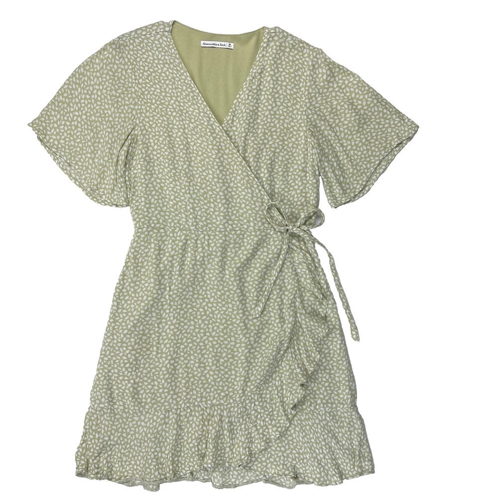 Abercrombie & Fitch Wrap Dress Womens Medium Sage Green White Floral Ruffle